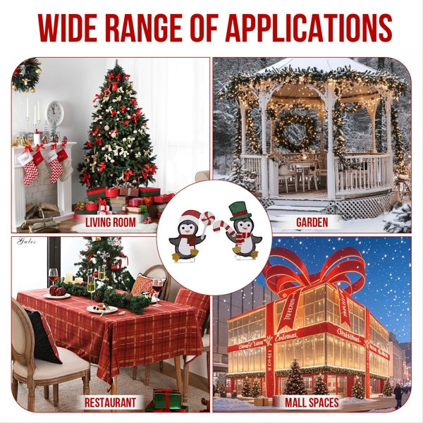 Set Of 2 Lighted Penguin And Candy Cane Christmas Decorations