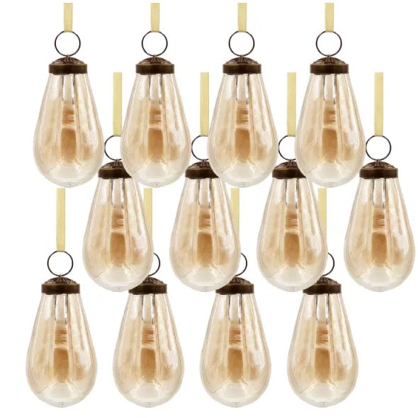 2 X 2 X 3.7 Luster Tear Drop Ornament, Glass Decorative Hanging Christmas Tree Ornaments For Holiday Party Decorations, Set Of 12