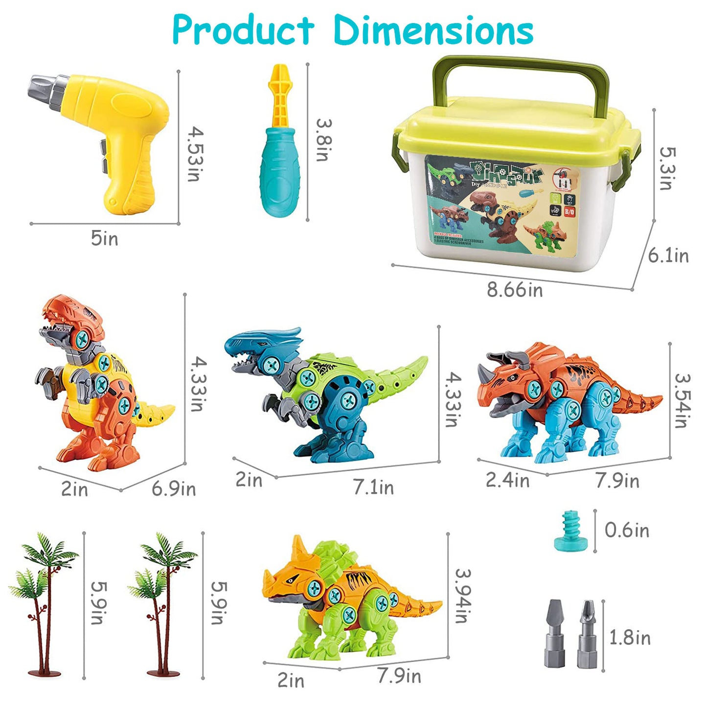 1Set Take Apart Dinosaur Toys DIY Dinosaur Construction Building Block Assembly Toys With Electric Drill For Kids 3-7 Year Old Learning Educational Gift Christmas Gift