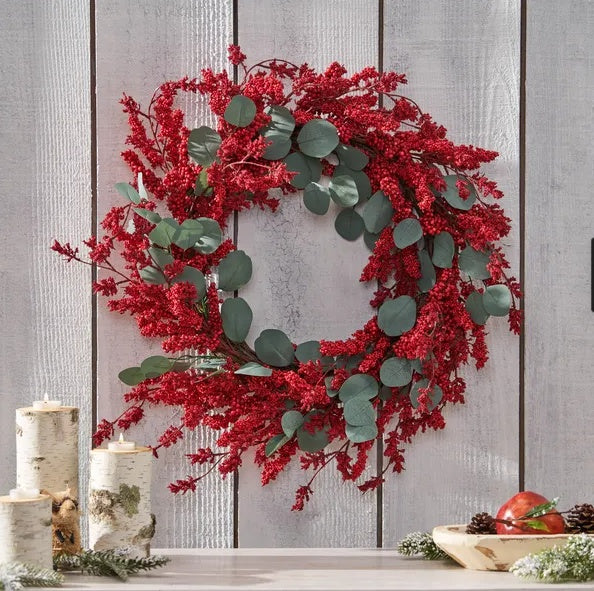 Artificial Christmas Wreath With Eucalyptus Berries