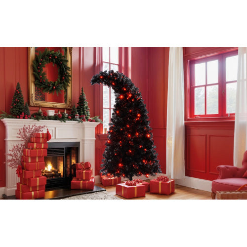 6FT Curved Shape Artificial Black Christmas Tree