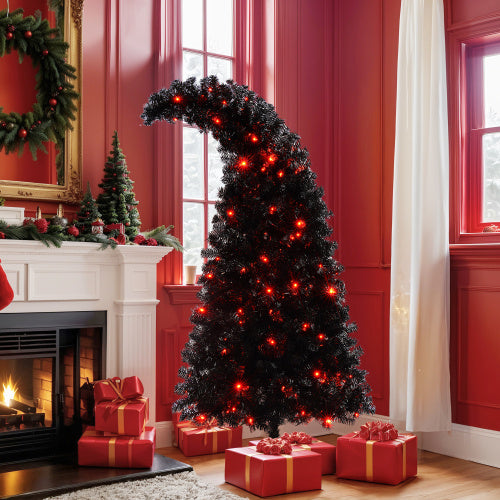 6FT Curved Shape Artificial Black Christmas Tree