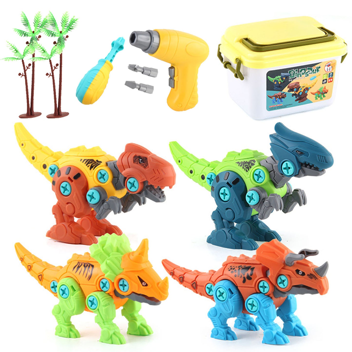 1Set Take Apart Dinosaur Toys DIY Dinosaur Construction Building Block Assembly Toys With Electric Drill For Kids 3-7 Year Old Learning Educational Gift Christmas Gift