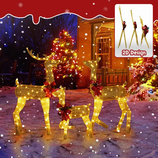 3-Piece Lighted Christmas Reindeer Family Set Outdoor Decorations