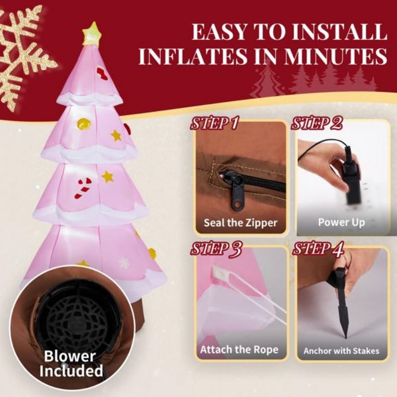 7.2FT Lighted Christmas Inflatable Pink Tree