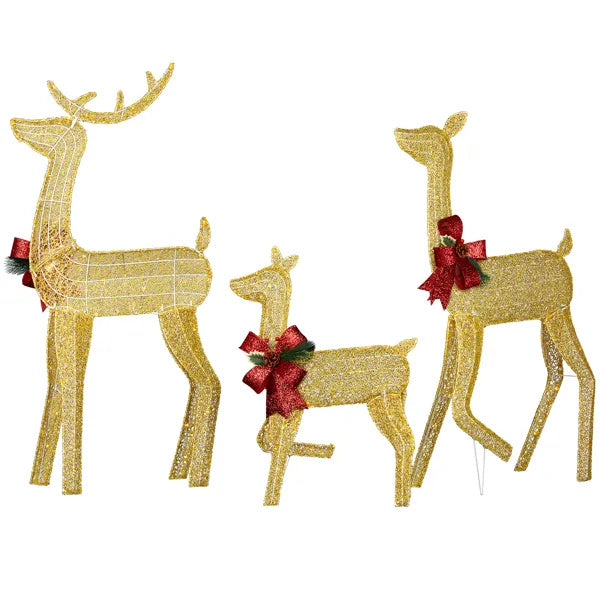 3-Piece Lighted Christmas Reindeer Family Set Outdoor Decorations