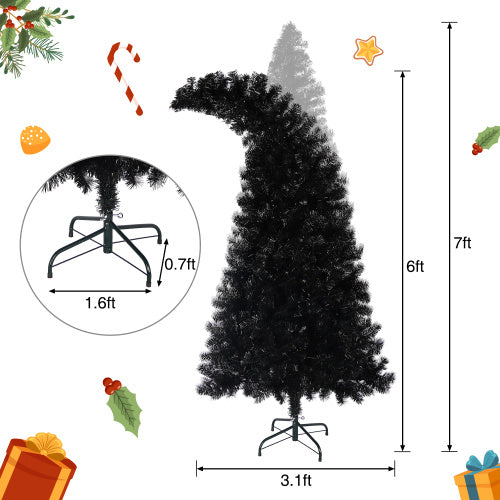 6FT Curved Shape Artificial Black Christmas Tree